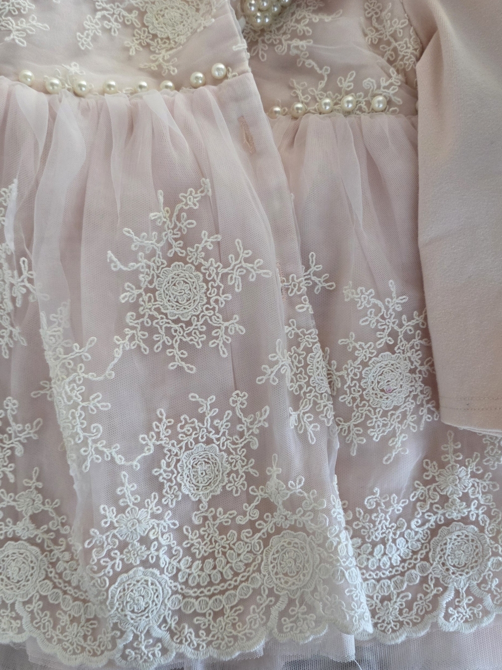 Girls Pearl-Trim Pink Lace Party Dress